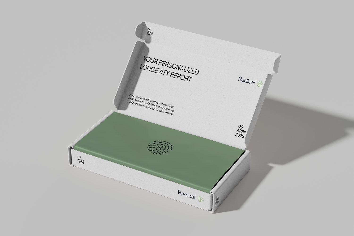 The fingerprint on packaging for a personalised report.
