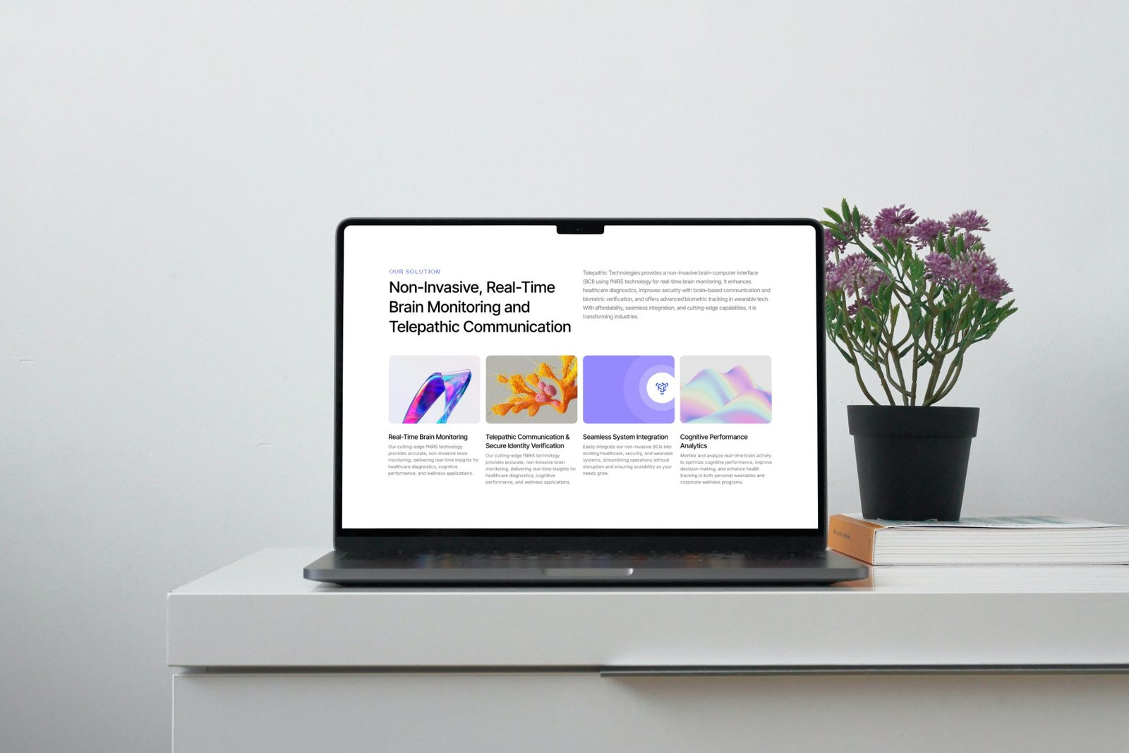 The telepathic.tech solution section on a laptop