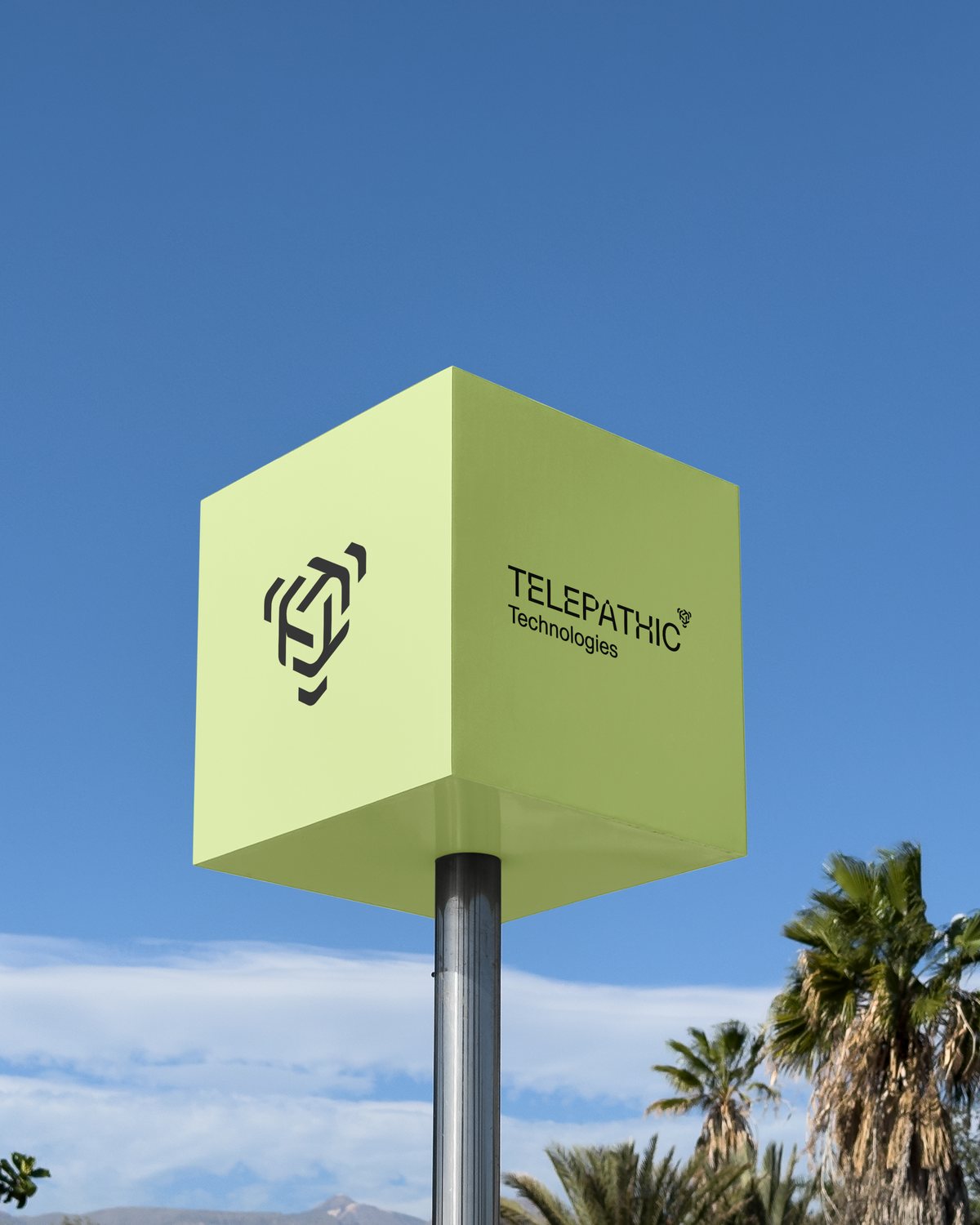 The Telepathic icon on a lime cube sign